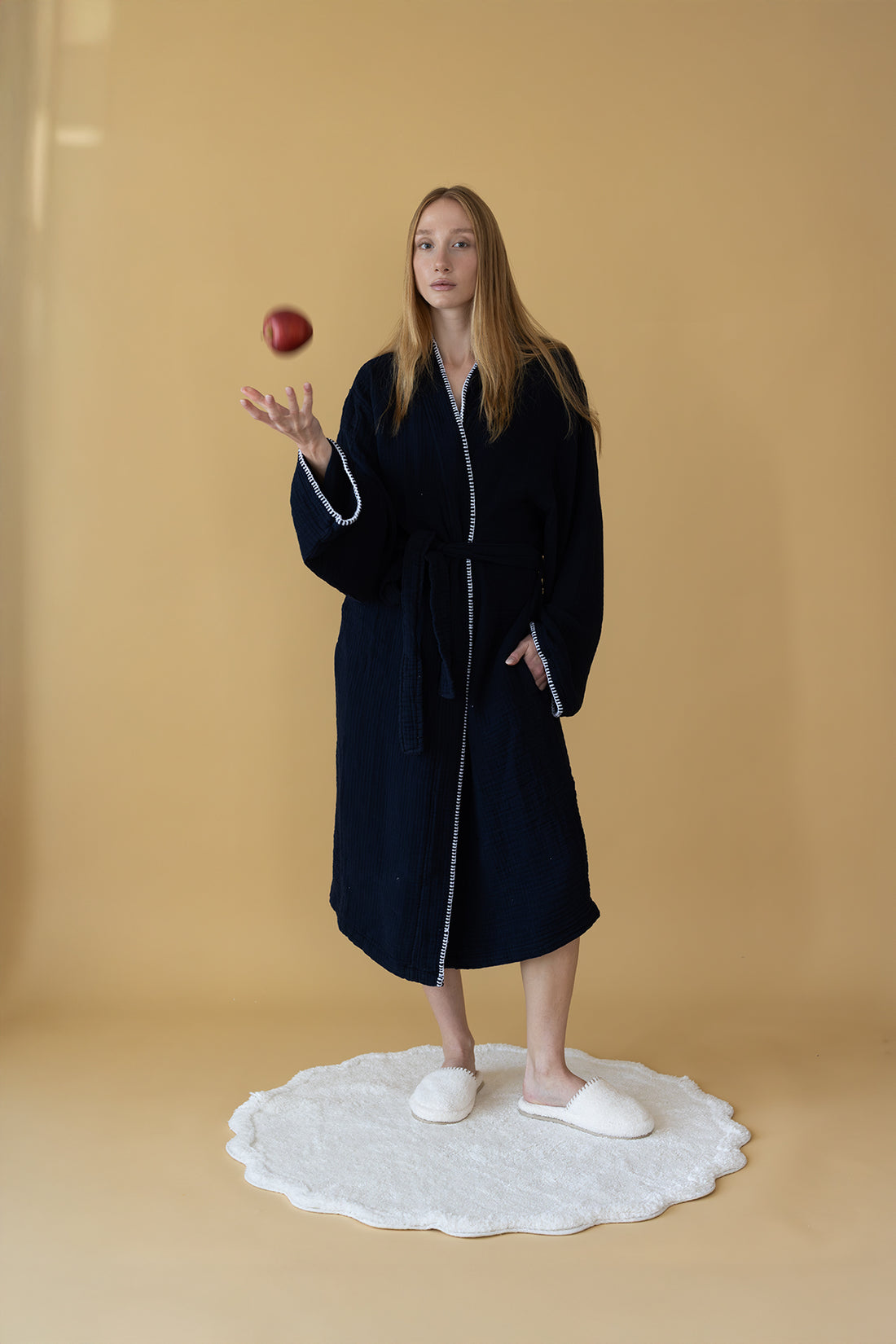 Scallop Yuvarlak Banyo Paspası Bambu 90x90 Ekru