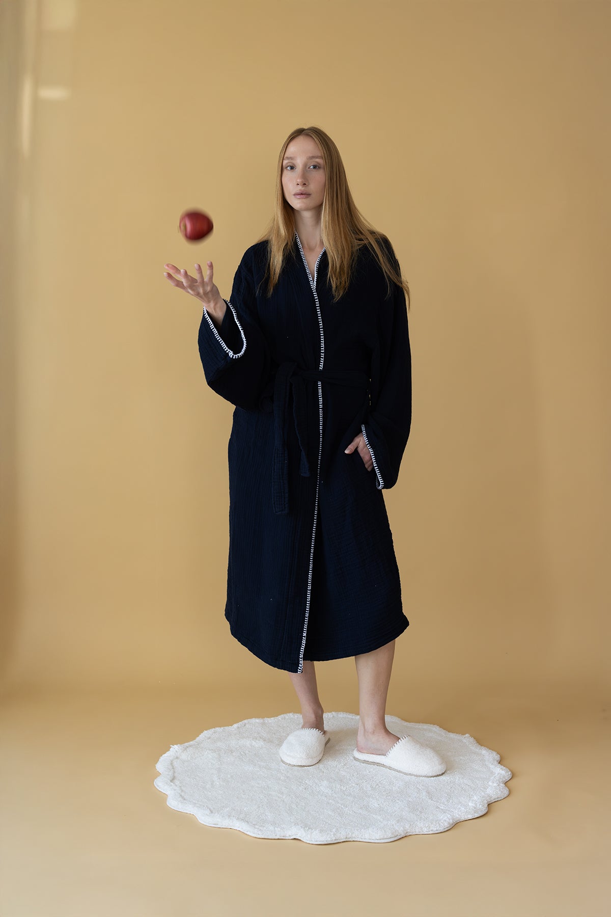 Scallop Yuvarlak Banyo Paspası Bambu 90x90 Ekru