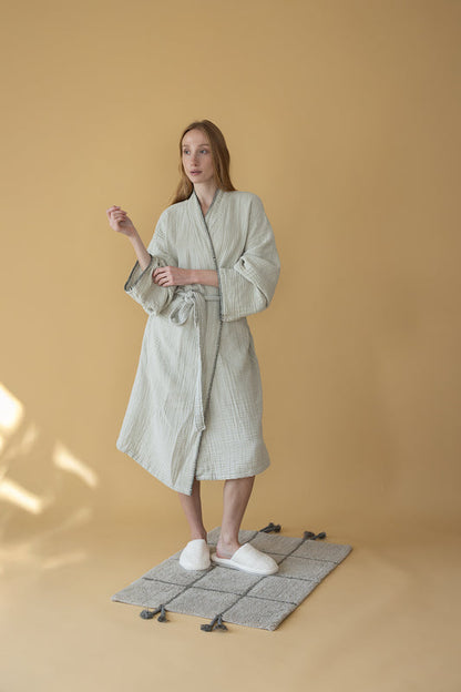 Loom 4-Layer Muslin Blanket Stitch Robe Set Sage