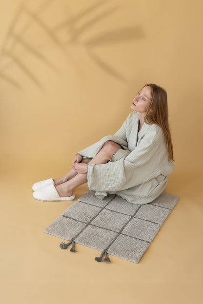 Loom 4 Katlı Müslin Çoban Dikişli Kadın Bornoz Adaçayı