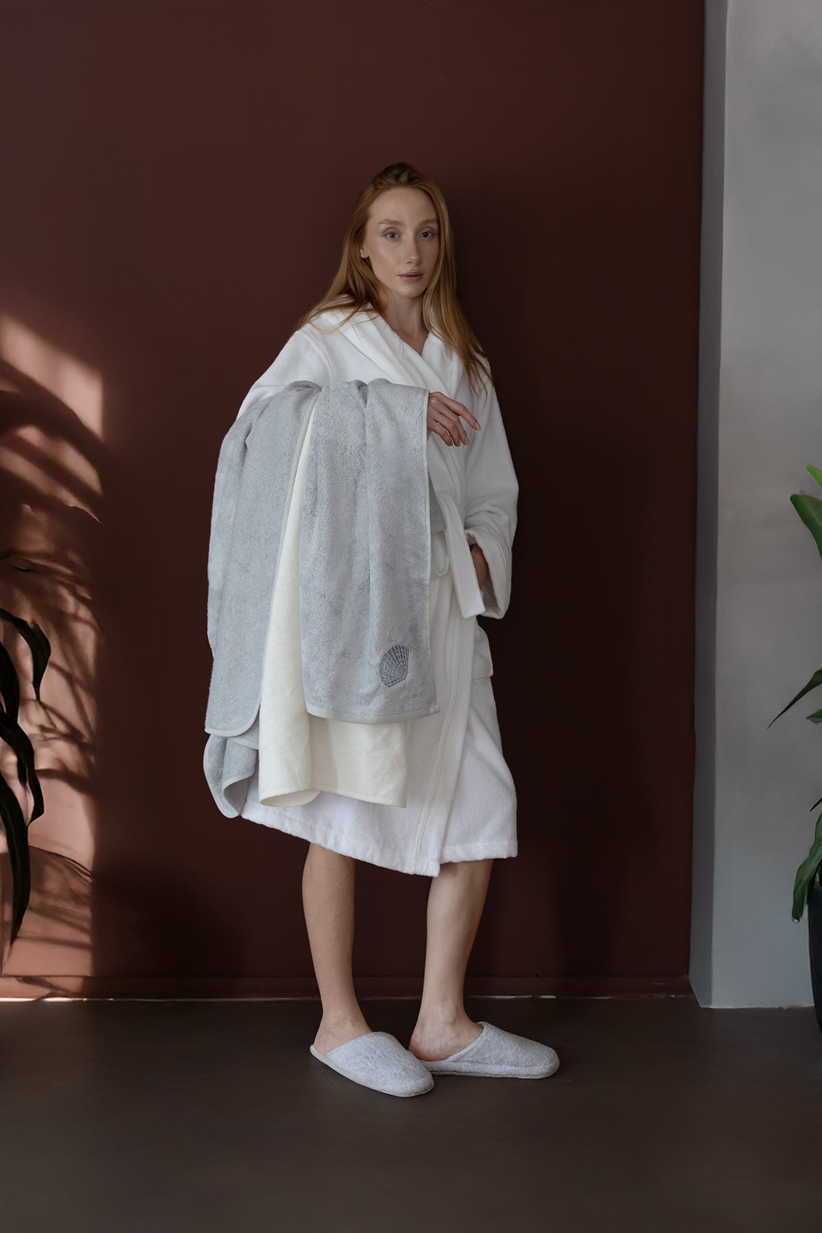 Miro %100 Pamuk Kadın Bornoz Ekru