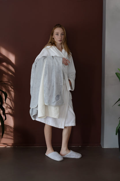 Miro %100 Pamuk Kadın Bornoz Ekru