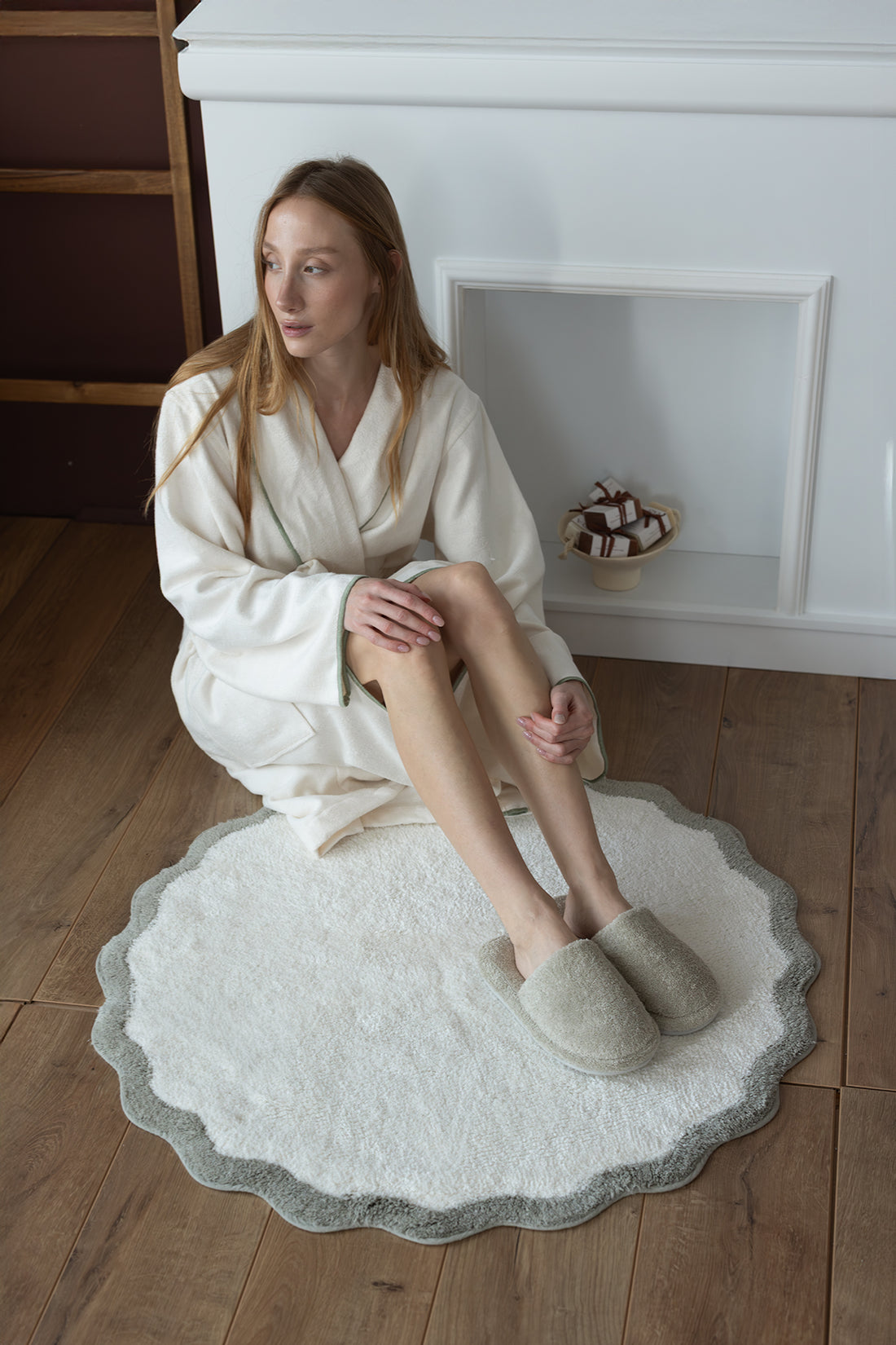 Scallop Yuvarlak Banyo Paspası Bambu 90x90 Yeşil