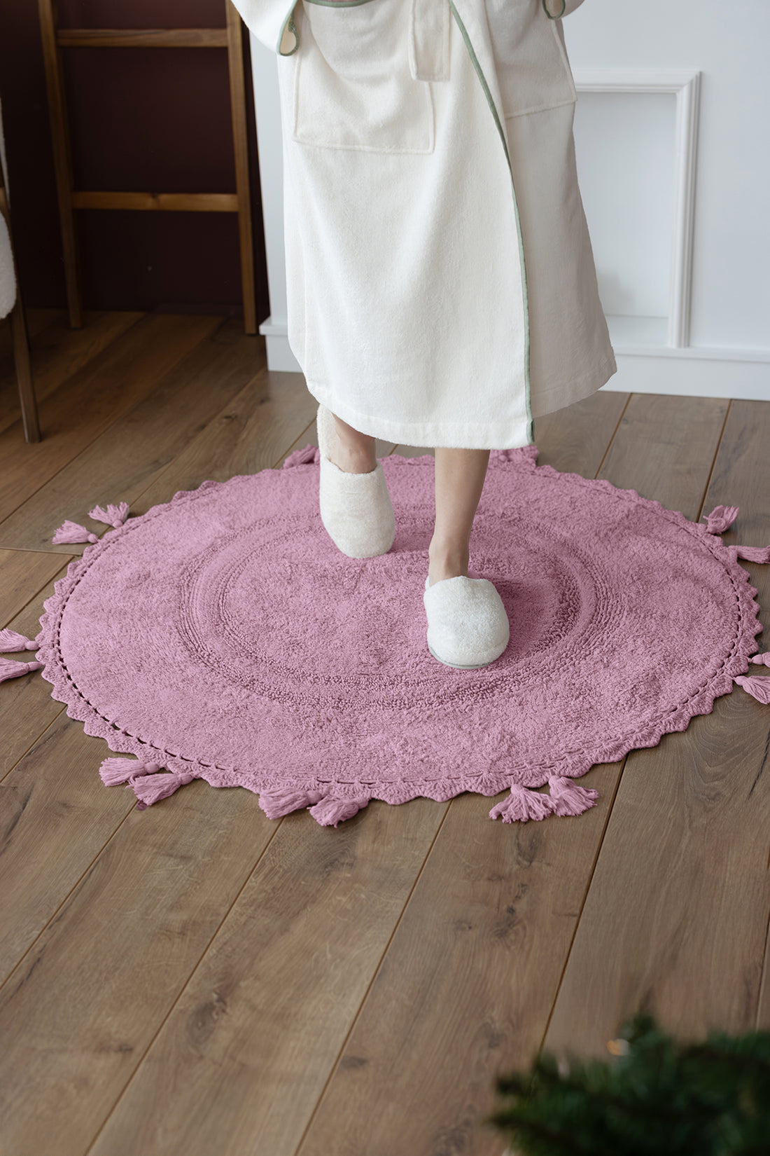 Olivid Yuvarlak Banyo Paspası %100 Pamuk 100x100 Pembe