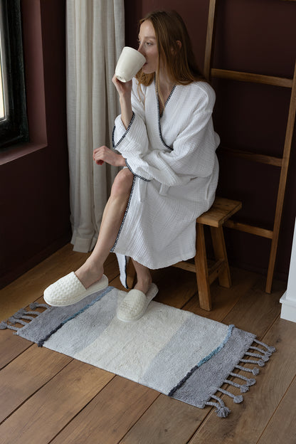 Marble Tekli Banyo Paspası %100 Pamuk 50x80 Gri