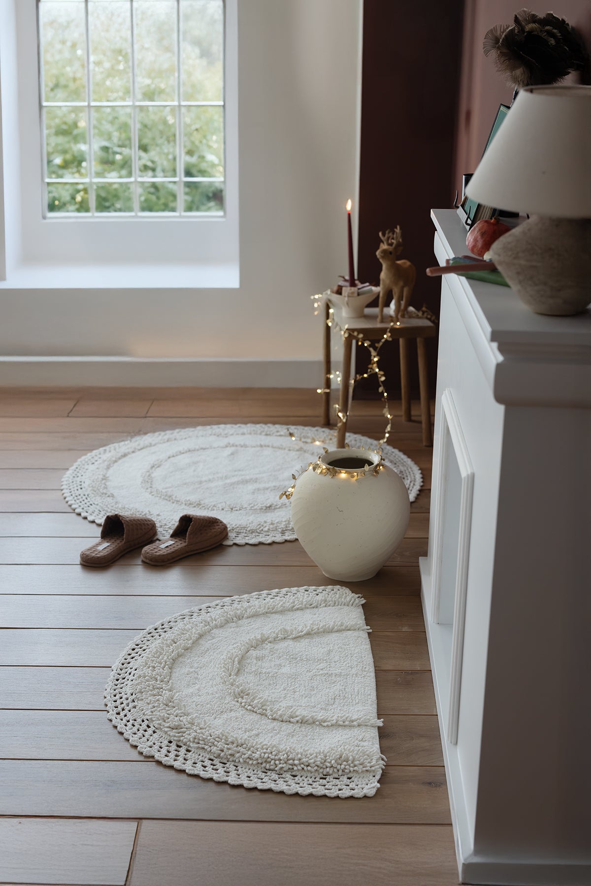 Moon Yuvarlak Banyo Paspası %100 Pamuk 115x115 Ekru