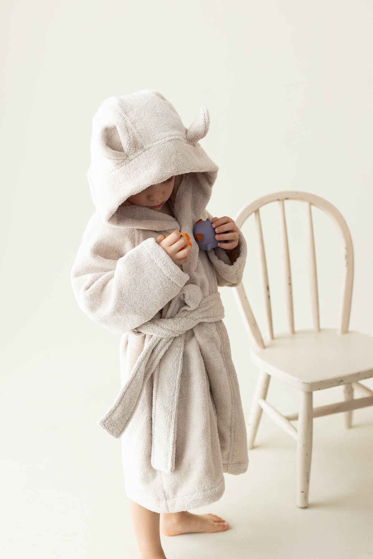 Tiny Bear Organic Cotton Kids Bathrobe Beige