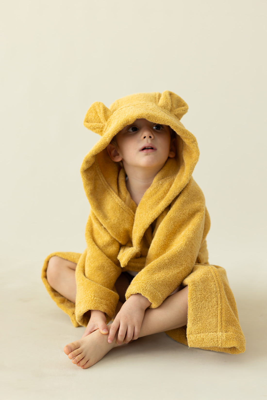 Tiny Bear Organic Cotton Kids Bathrobe Mustard