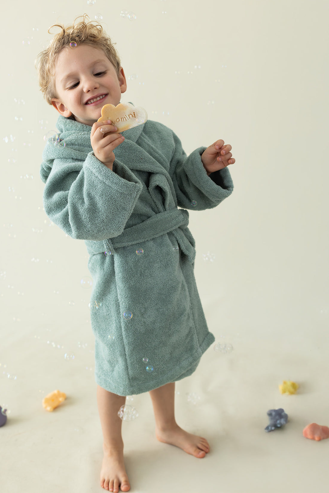 Tiny Bear Organic Cotton Kids Bathrobe Mint