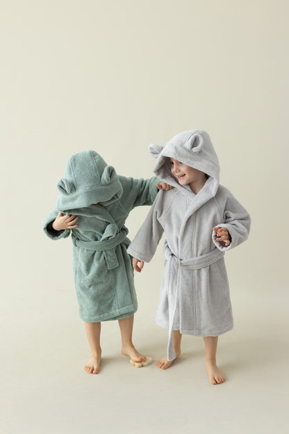 Tiny Bear Organic Cotton Kids Bathrobe Gray