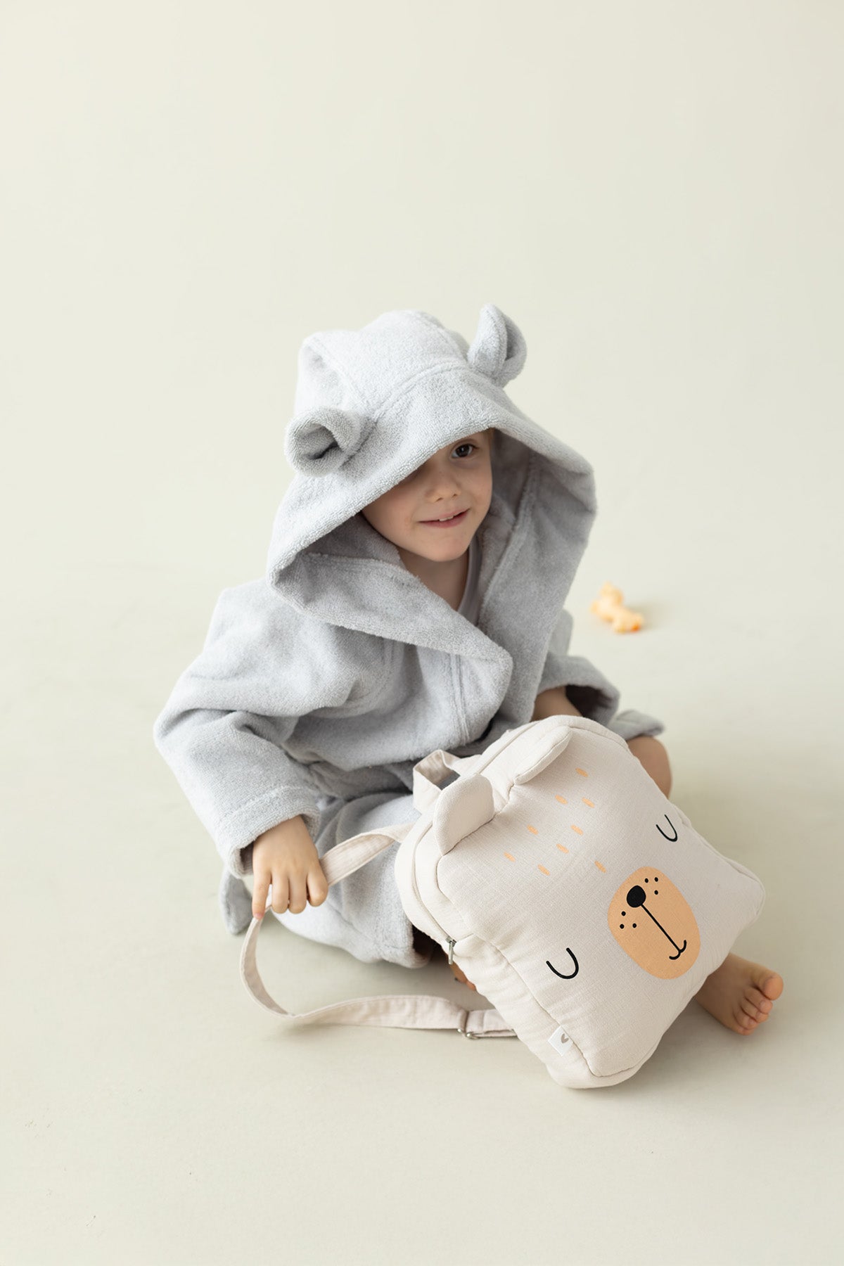 Tiny Bear Organic Cotton Kids Bathrobe Gray