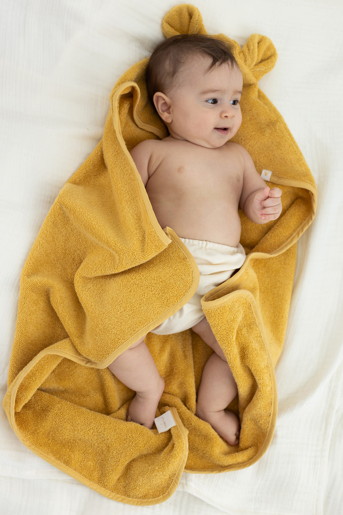 Tiny Bear Organic Cotton Baby Swaddle Mustard 75x75