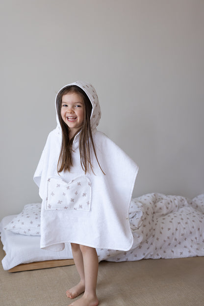 Birdie Organic Cotton Muslin Detailed Child Poncho White