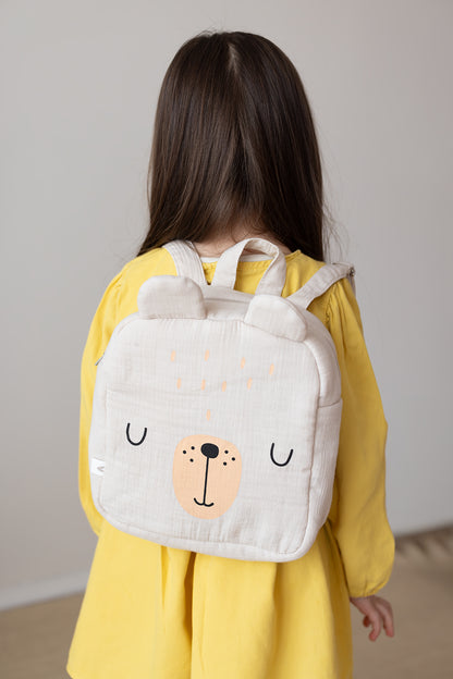 Tiny Bear Organic Cotton Muslin Kids Bag Beige