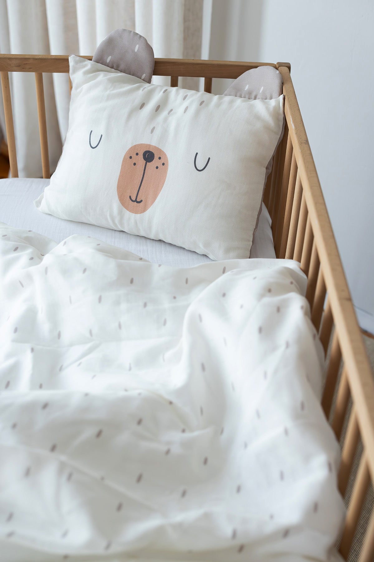 Tiny Bear Organic Cotton Muslin Ecru Kids Duvet Cover Set