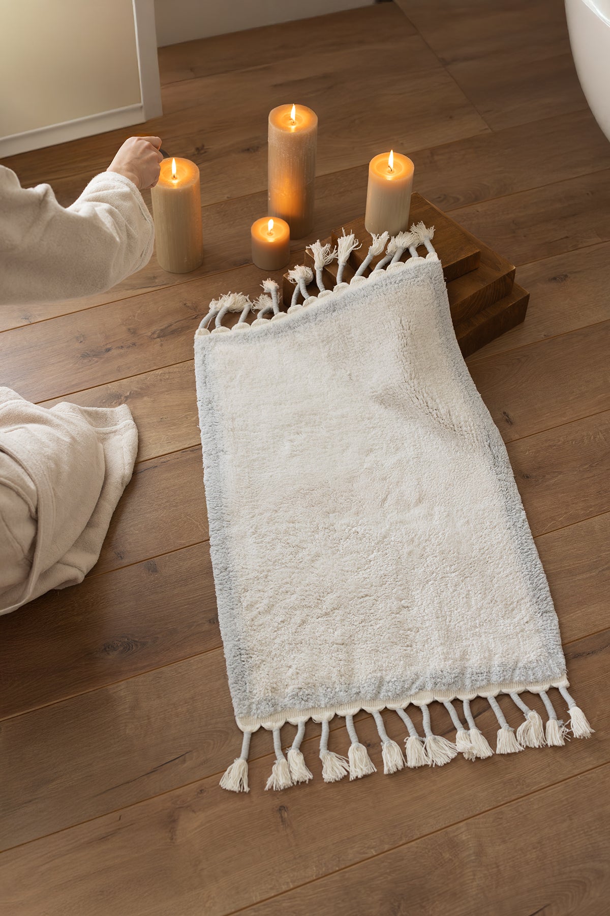 Root Tekli Banyo Paspası %100 Pamuk 50x80 cm Buz Mavi