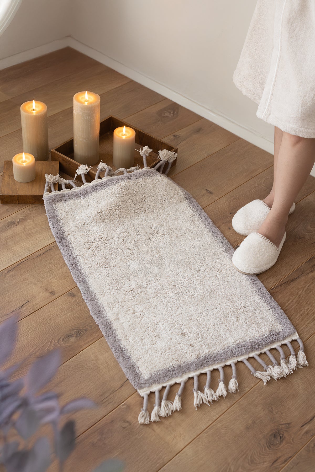 Root Tekli Banyo Paspası Bambu 60x100 cm Koyu Gri