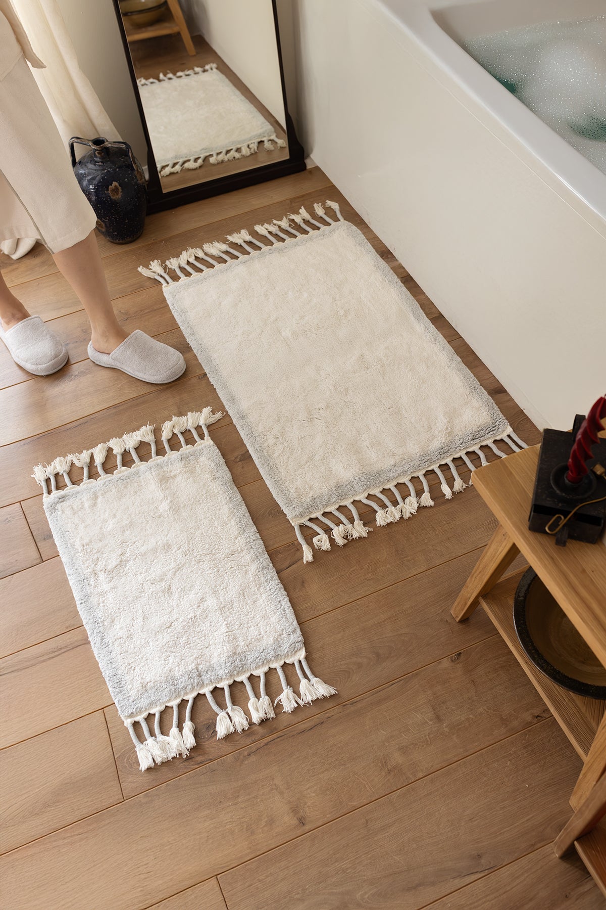 Root 2’li Takım Banyo Paspası %100 Pamuk 40x60+60x90 cm Buz Mavi