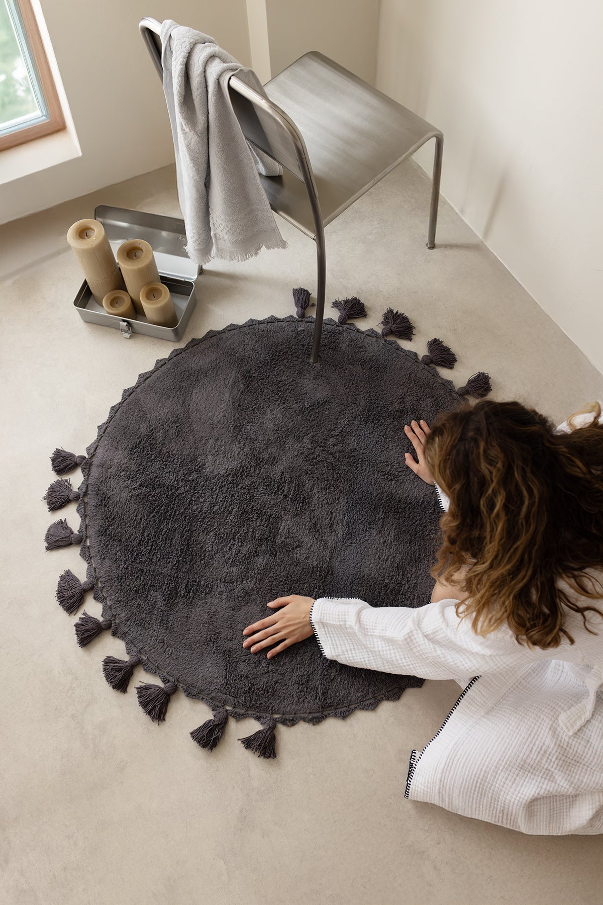 Lowell Round Bath Mat 100% Cotton 100x100 Anthracite