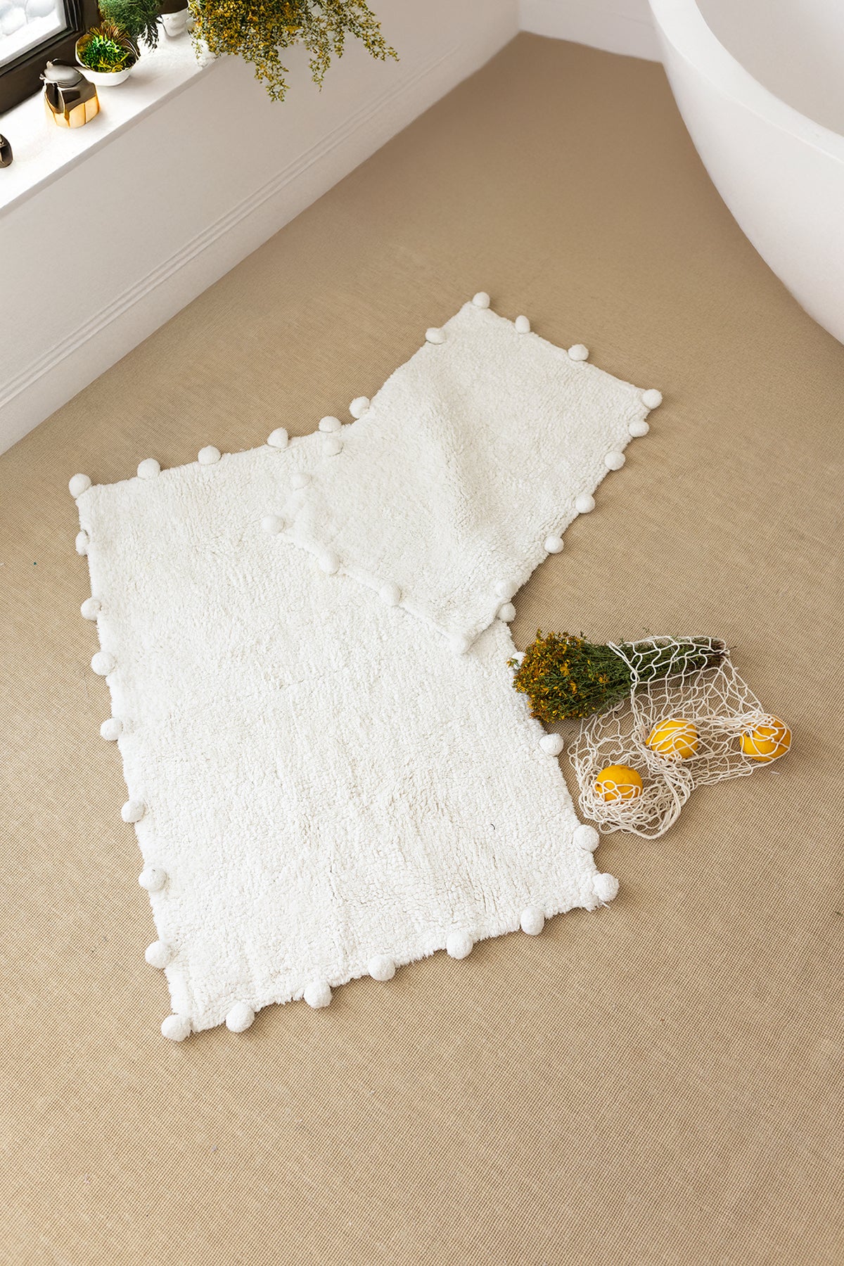 Alya 2’li Takım Banyo Paspası %100 Pamuk 40x60 + 60x90 Ekru