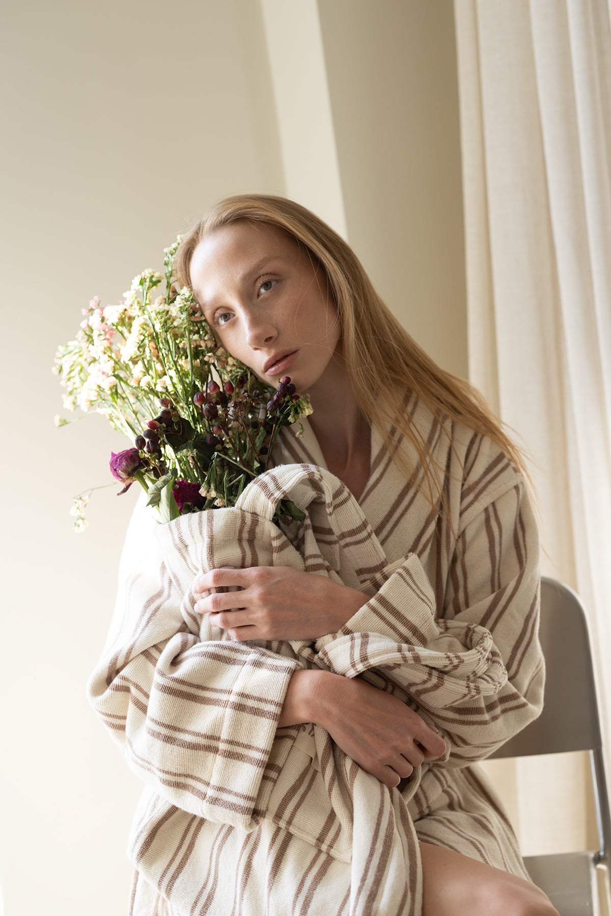 In Lines İpliği Boyalı Kadın Bornoz Mocha