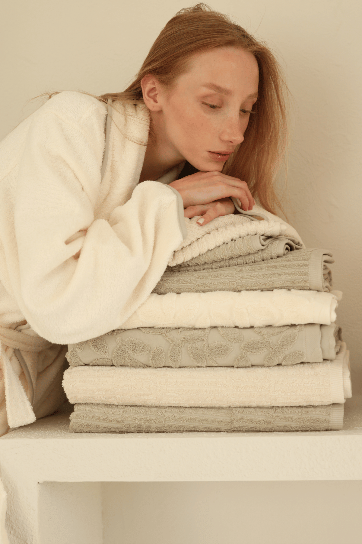 Allesi %100 Pamuk Kadın Bornoz Ekru