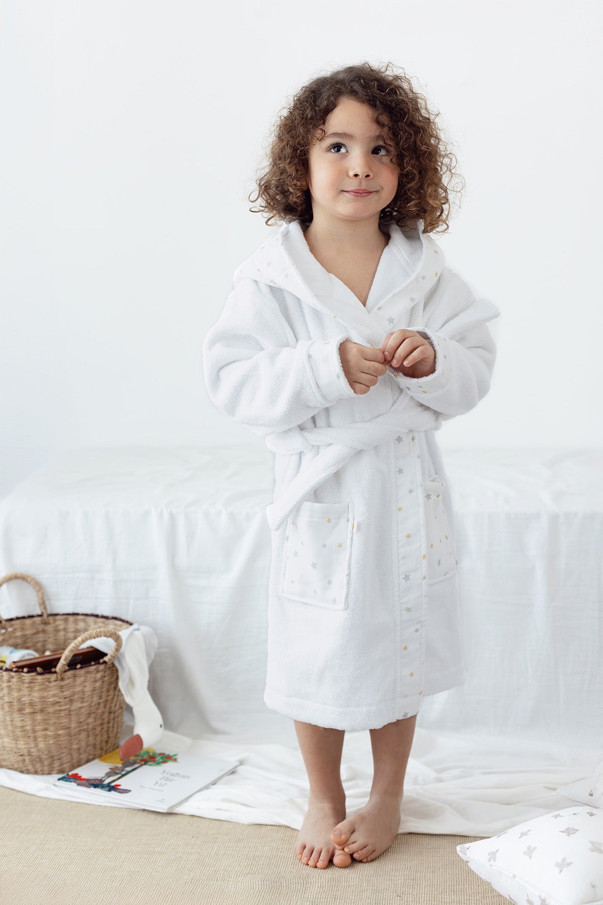 Dreamer Organic Cotton Muslin Detailed Kids Bathrobe White