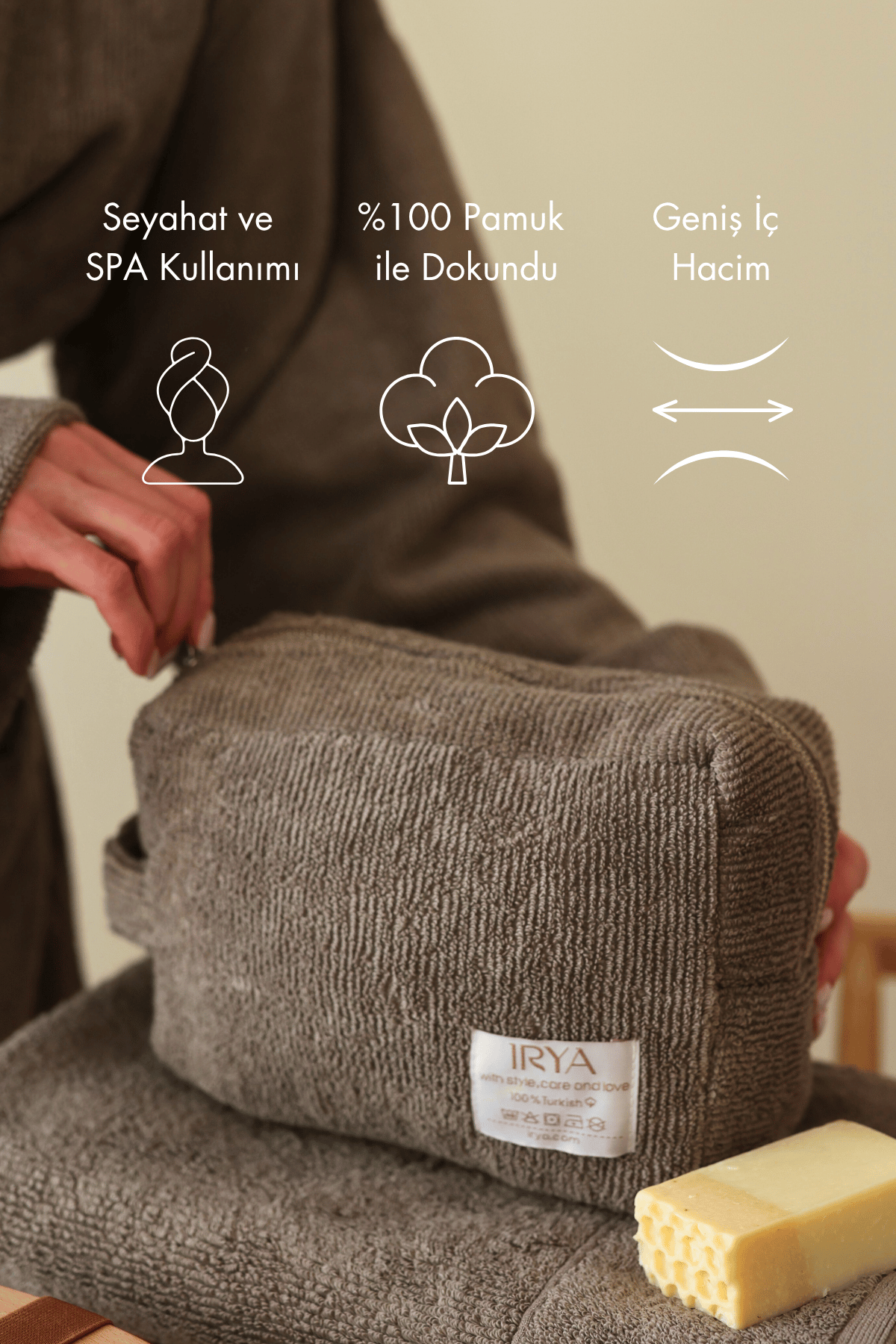 Solena %100 Pamuk Havlu Bakım Çantası Gri