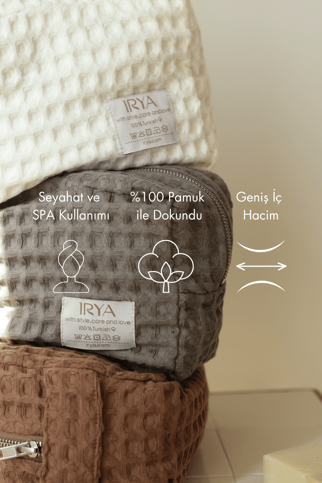 Aura Waffle Havlu Bakım Çantası Kahve