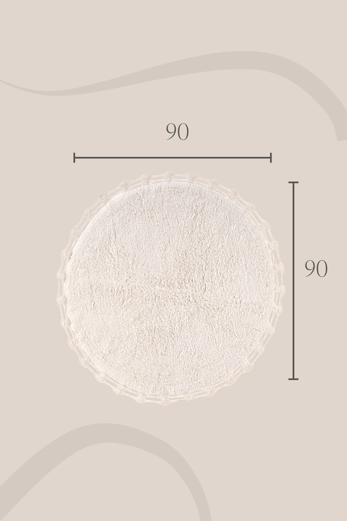 Luna Yuvarlak Banyo Paspası %100 Pamuk 90x90 Ekru