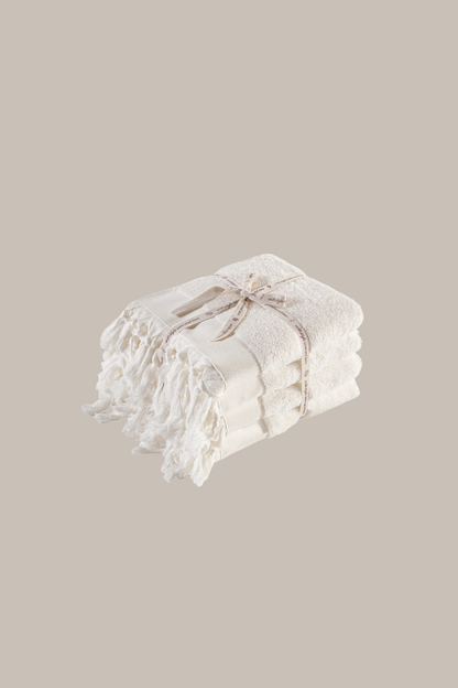 Bodrum %100 Pamuk  4'lü Yüz Havlu Seti 50x90 cm Bright Ecru