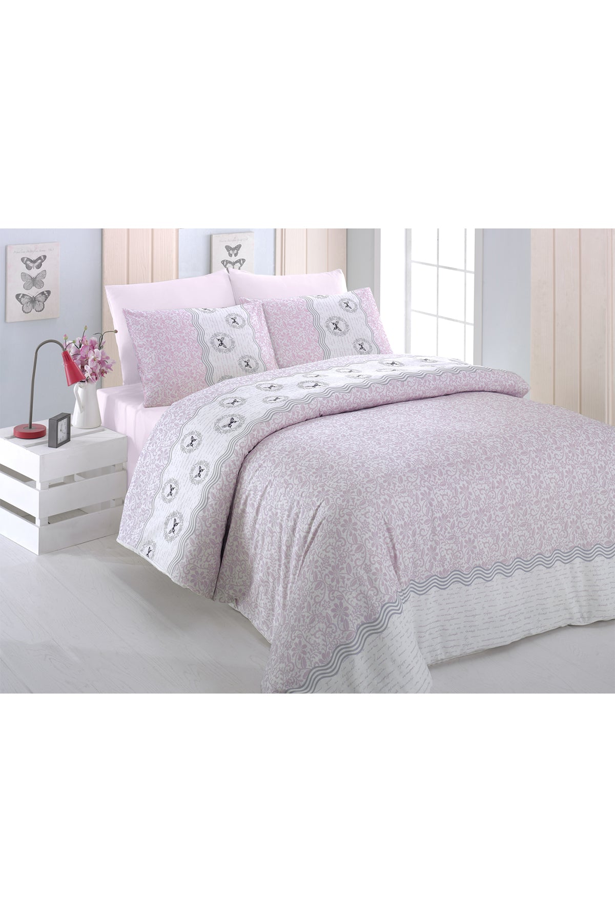 Mira Digital Double Duvet Cover Set Pink