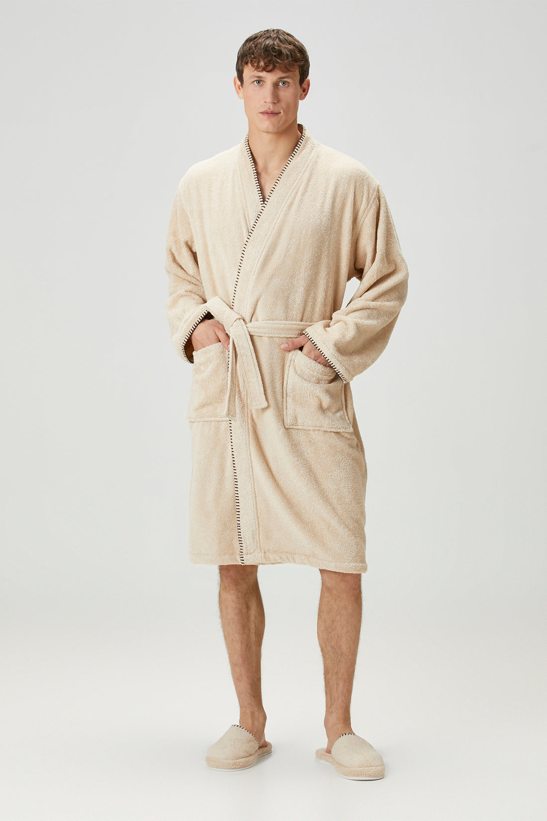 Shadow %100 Pamuk Erkek Bornoz Bej