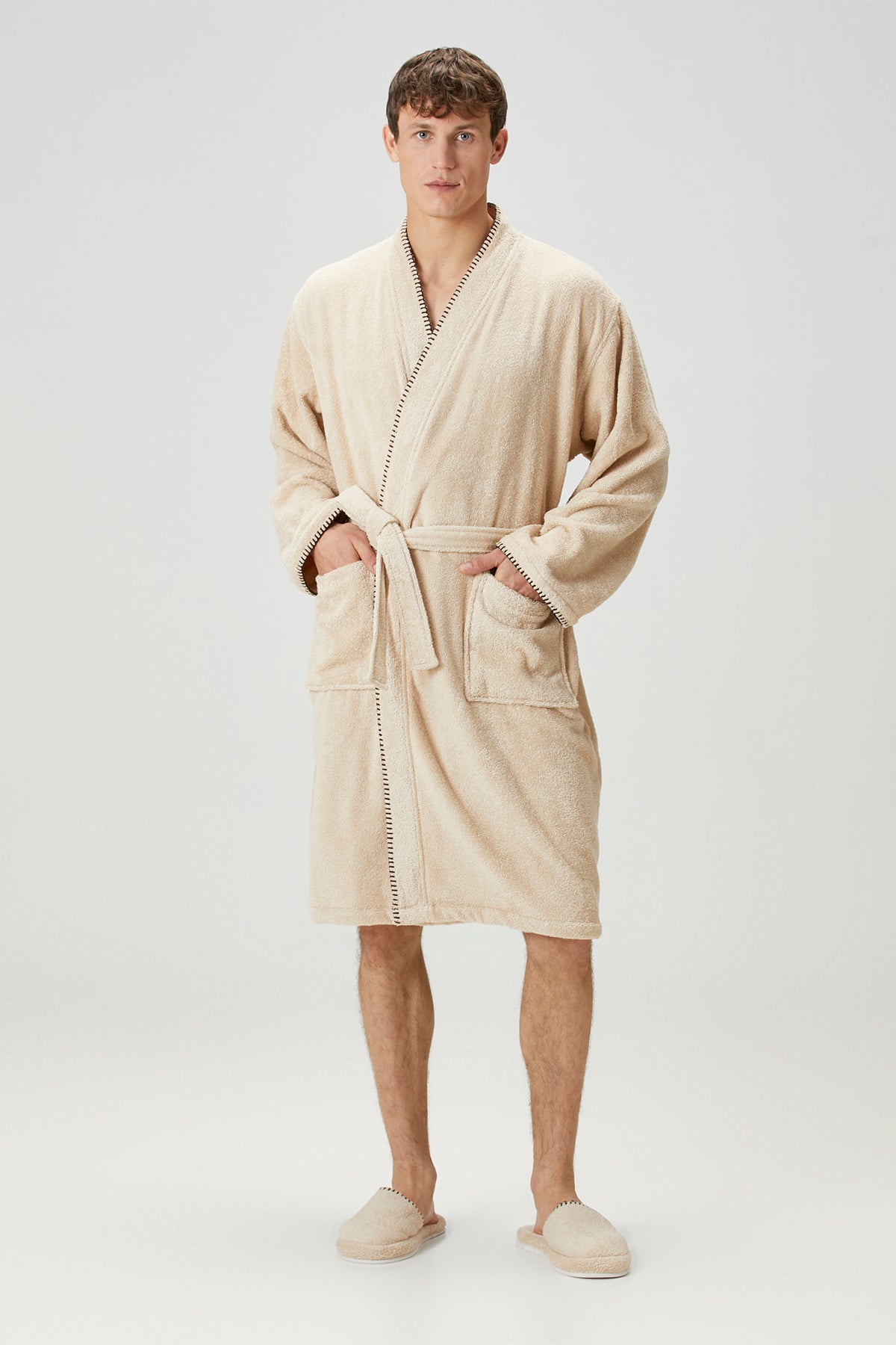 Shadow %100 Pamuk Erkek Bornoz Bej