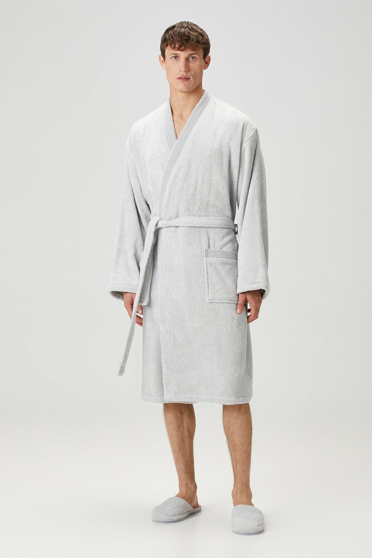 Marble %100 Pamuk Erkek Bornoz Gri