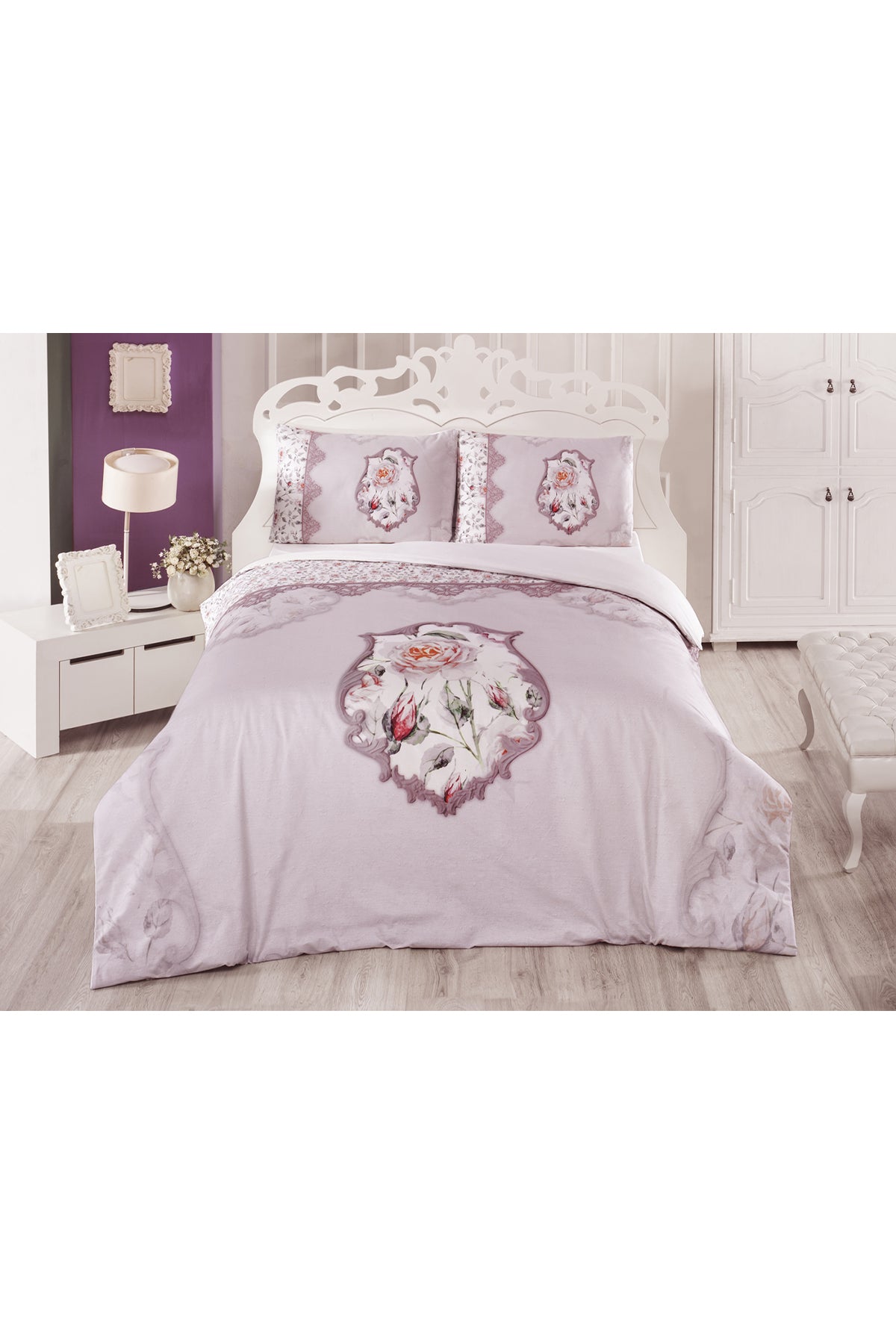 Rosalinda Digital Double Duvet Cover Set Dusty Rose