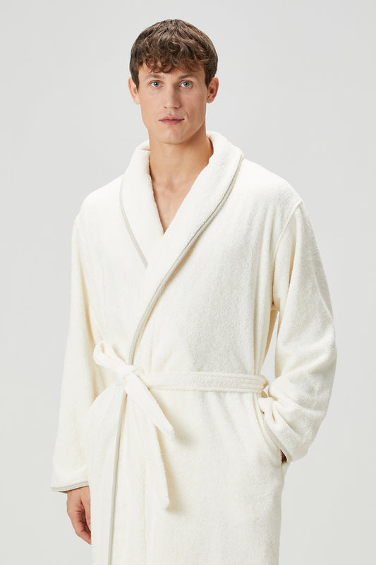 Allesi %100 Pamuk Bornoz Takımı Ekru