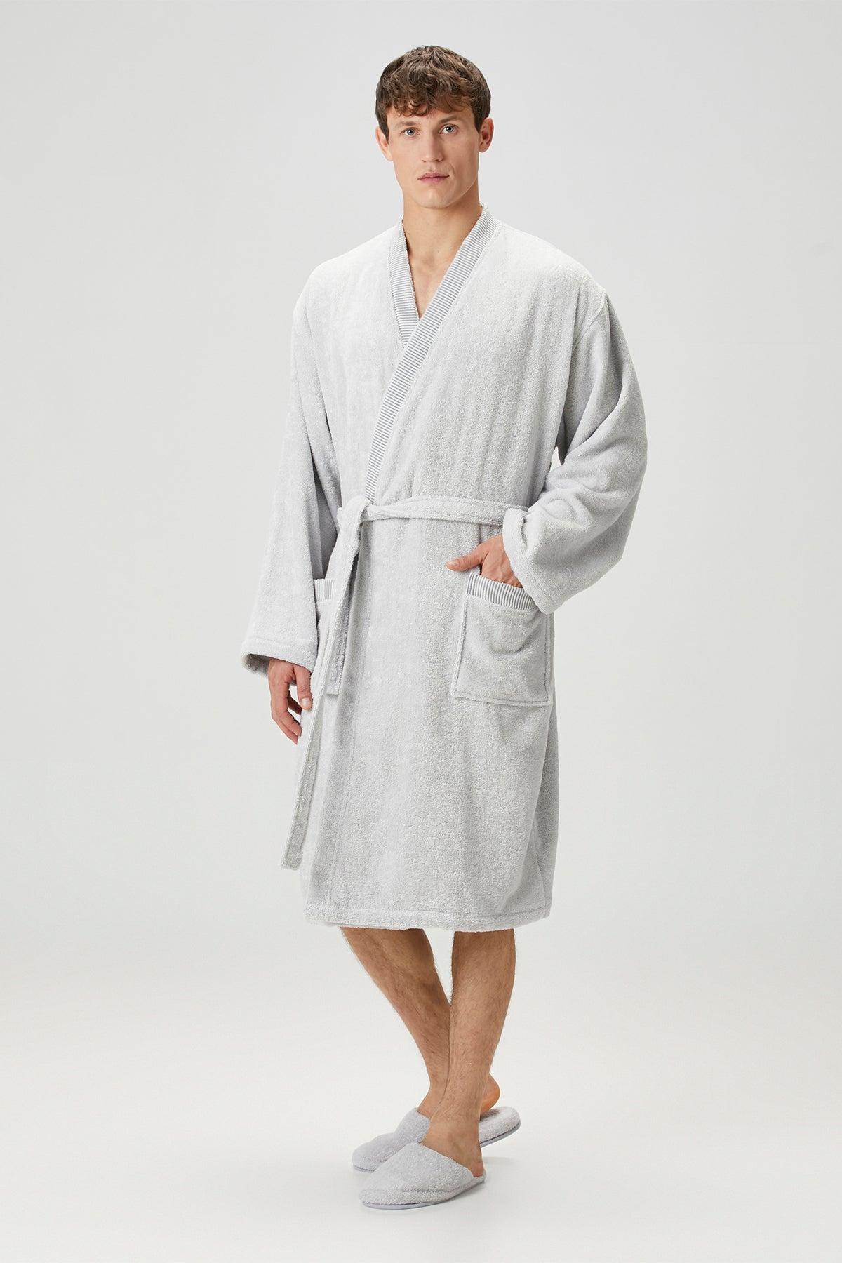 Marble %100 Pamuk Erkek Bornoz Gri