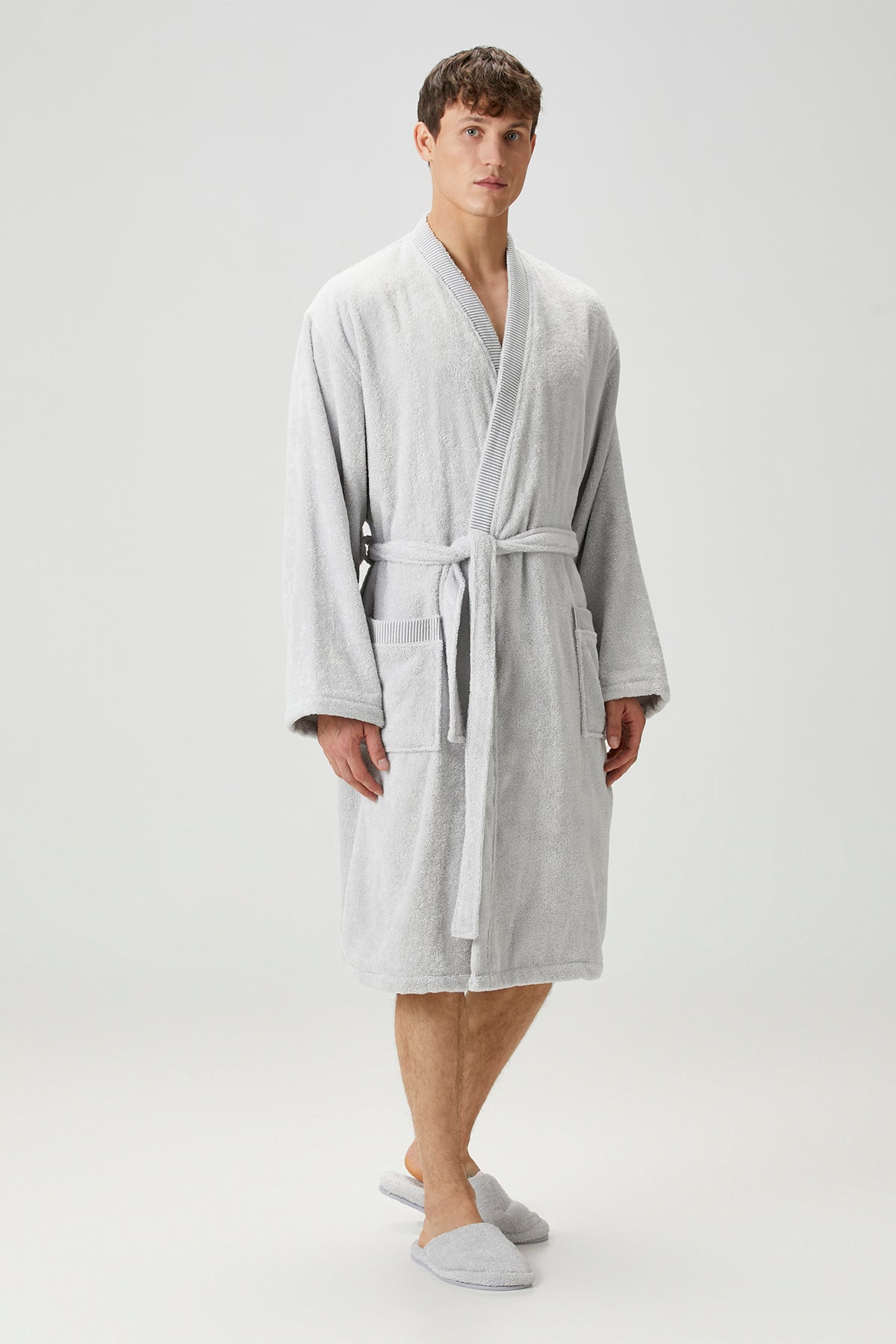 Marble %100 Pamuk Erkek Bornoz Gri