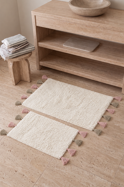 Loli 2'li Takım %100 Pamuk Banyo Paspası 40x60+60x90 Cm Ekru