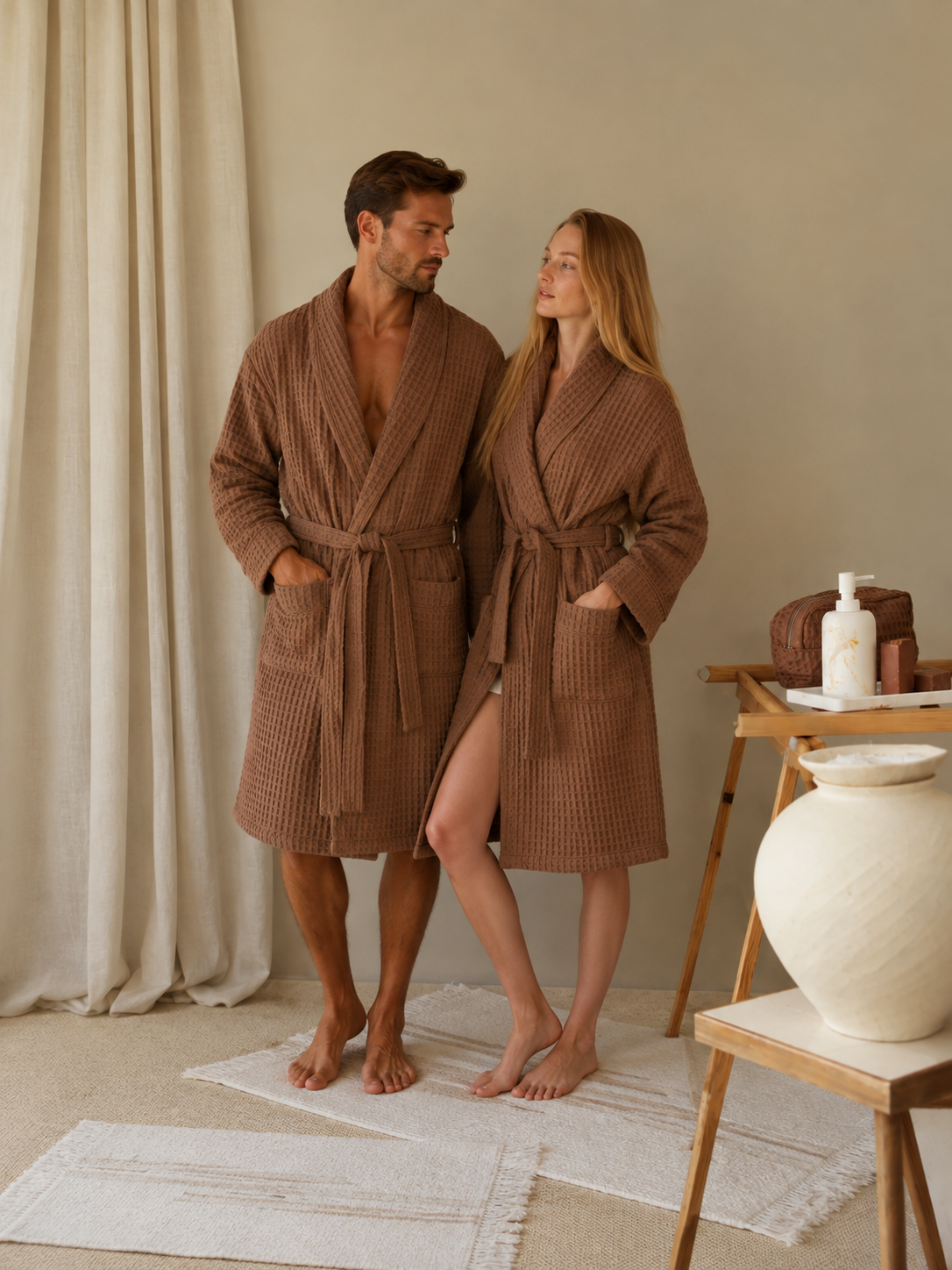 Aura Waffle Bathrobe Set Mocha