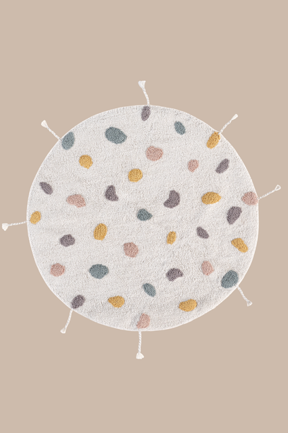 Dot Yuvarlak %100 Pamuk Banyo Paspası 90x90 Cm Ekru