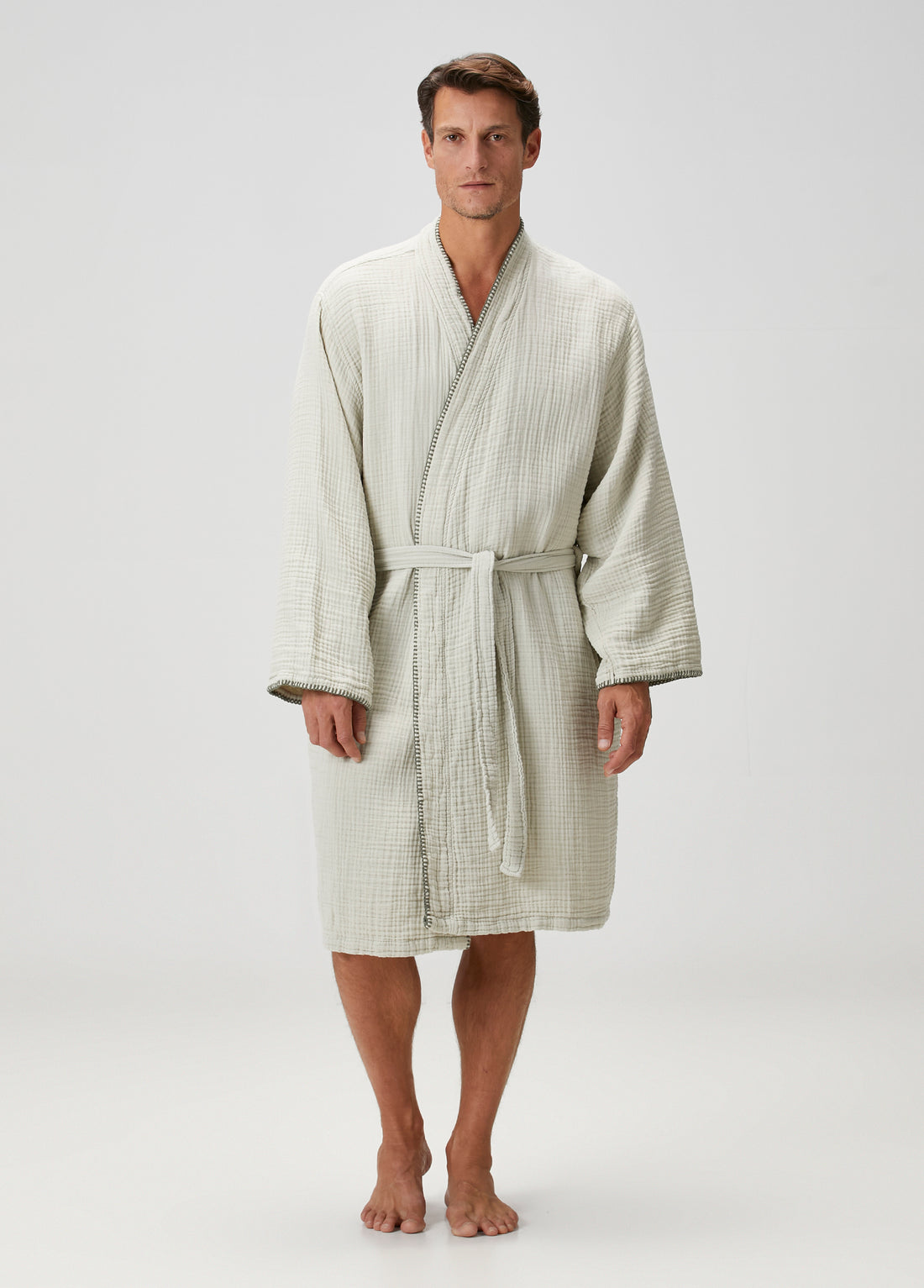 Loom 4 Katlı Müslin Çoban Dikişli Erkek Bornoz Adaçayı