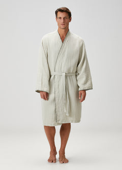 Loom 4-Ply Muslin Blanket Stitch Men's Bathrobe Sage