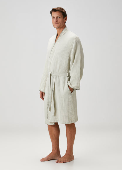 Loom 4 Katlı Müslin Çoban Dikişli Erkek Bornoz Adaçayı