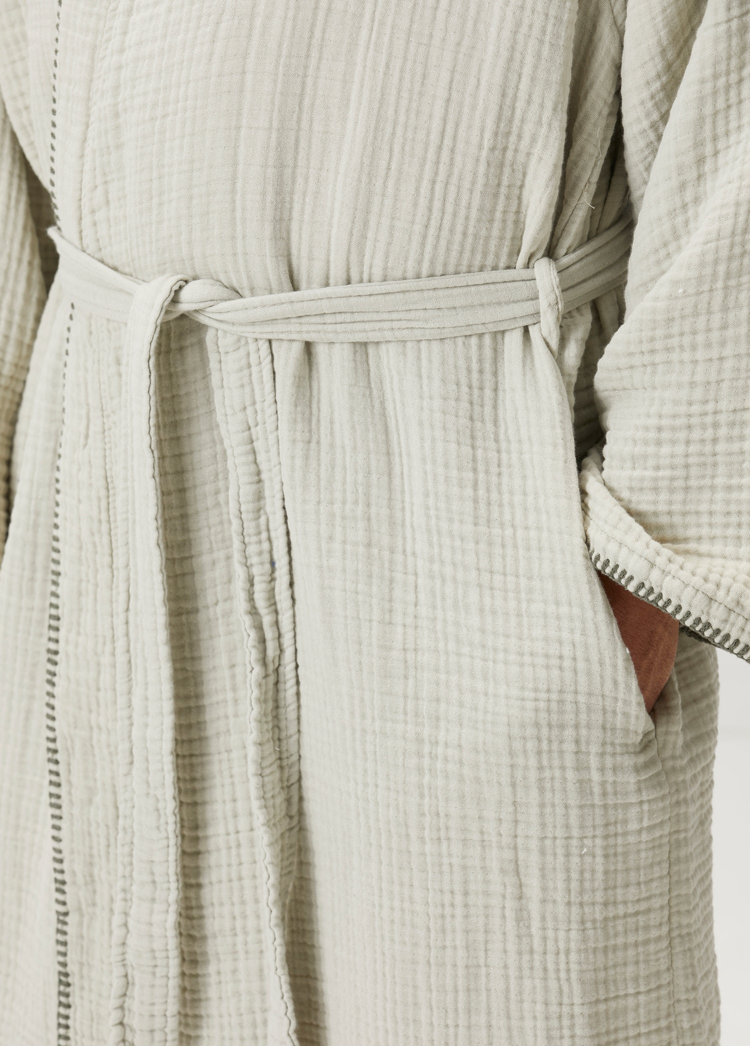 Loom 4 Katlı Müslin Çoban Dikişli Erkek Bornoz Adaçayı