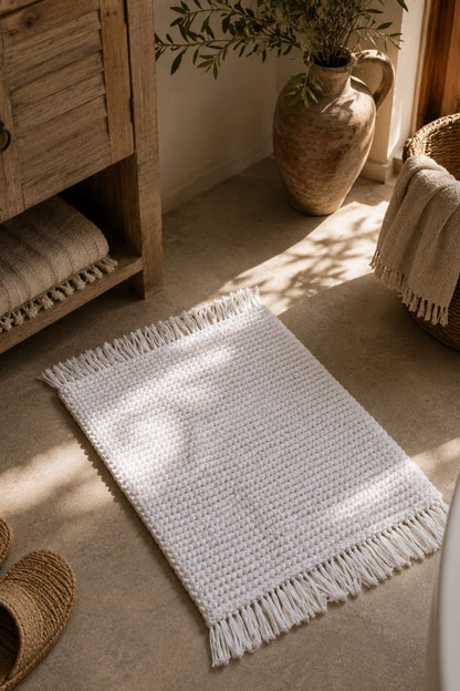 Lavish Hand-Knitted Single Bath Mat %100 Cotton 50x70 White