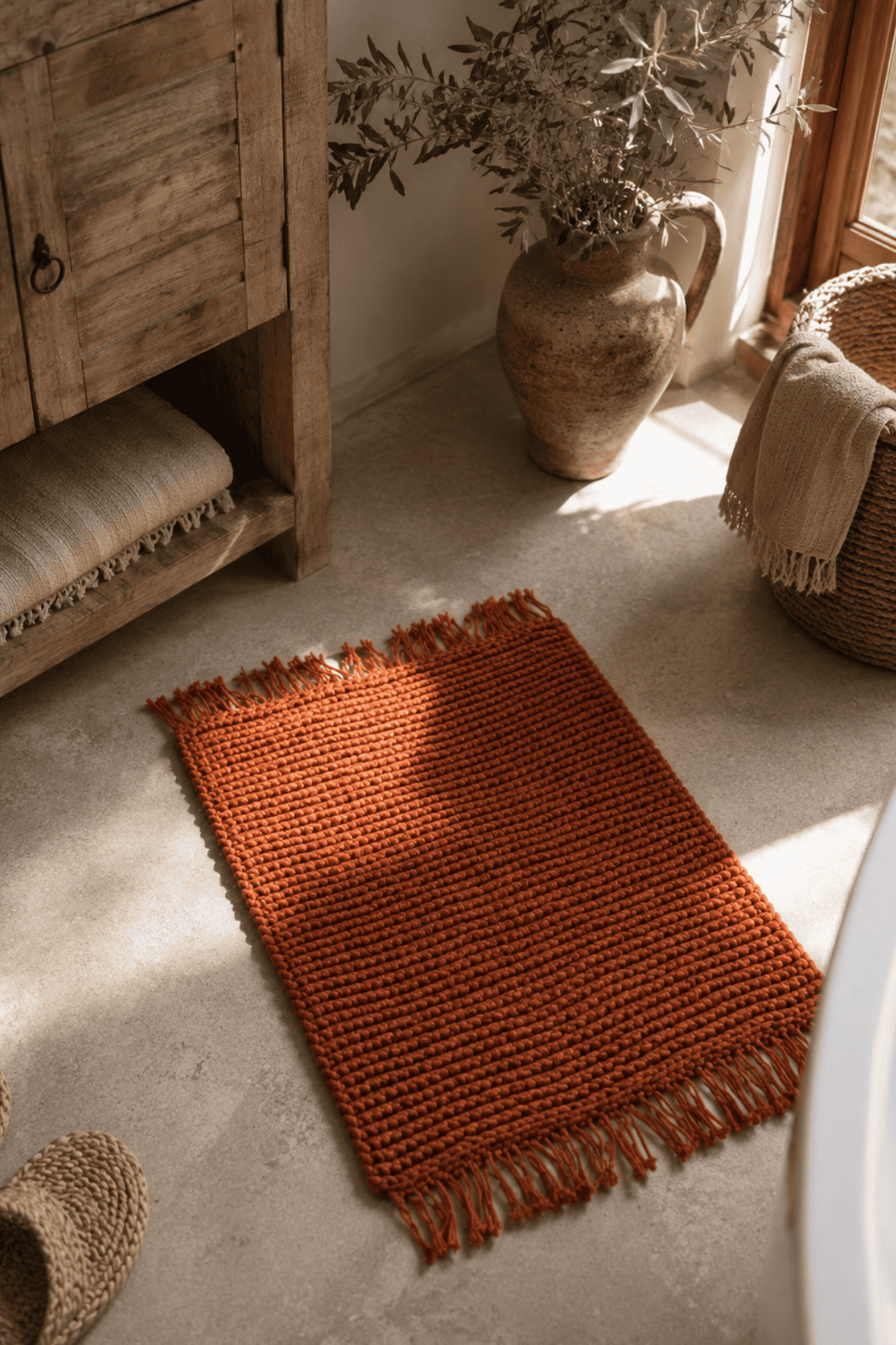 Lavish Hand-Knitted Single Bathroom Mat 100% Cotton 50x70 Tile