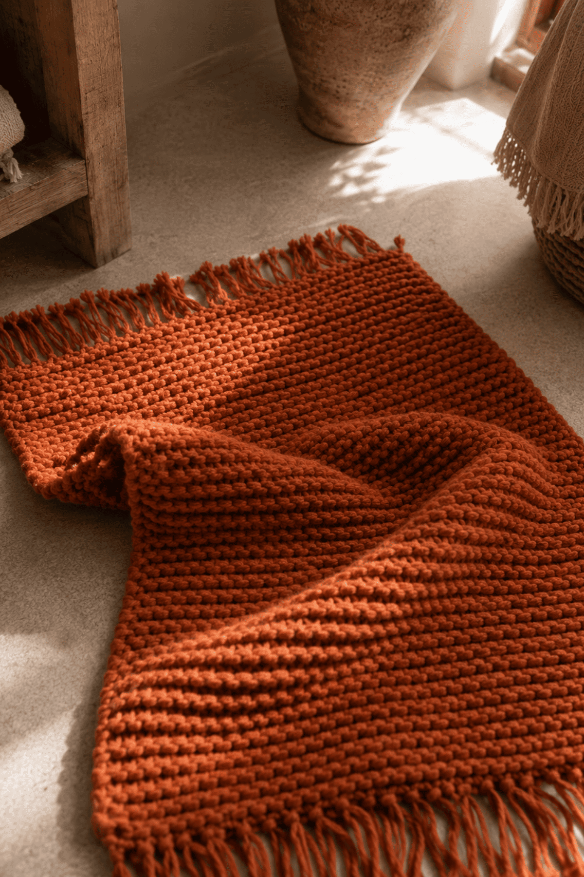 Lavish Hand-Knitted Single Bathroom Mat 100% Cotton 50x70 Tile