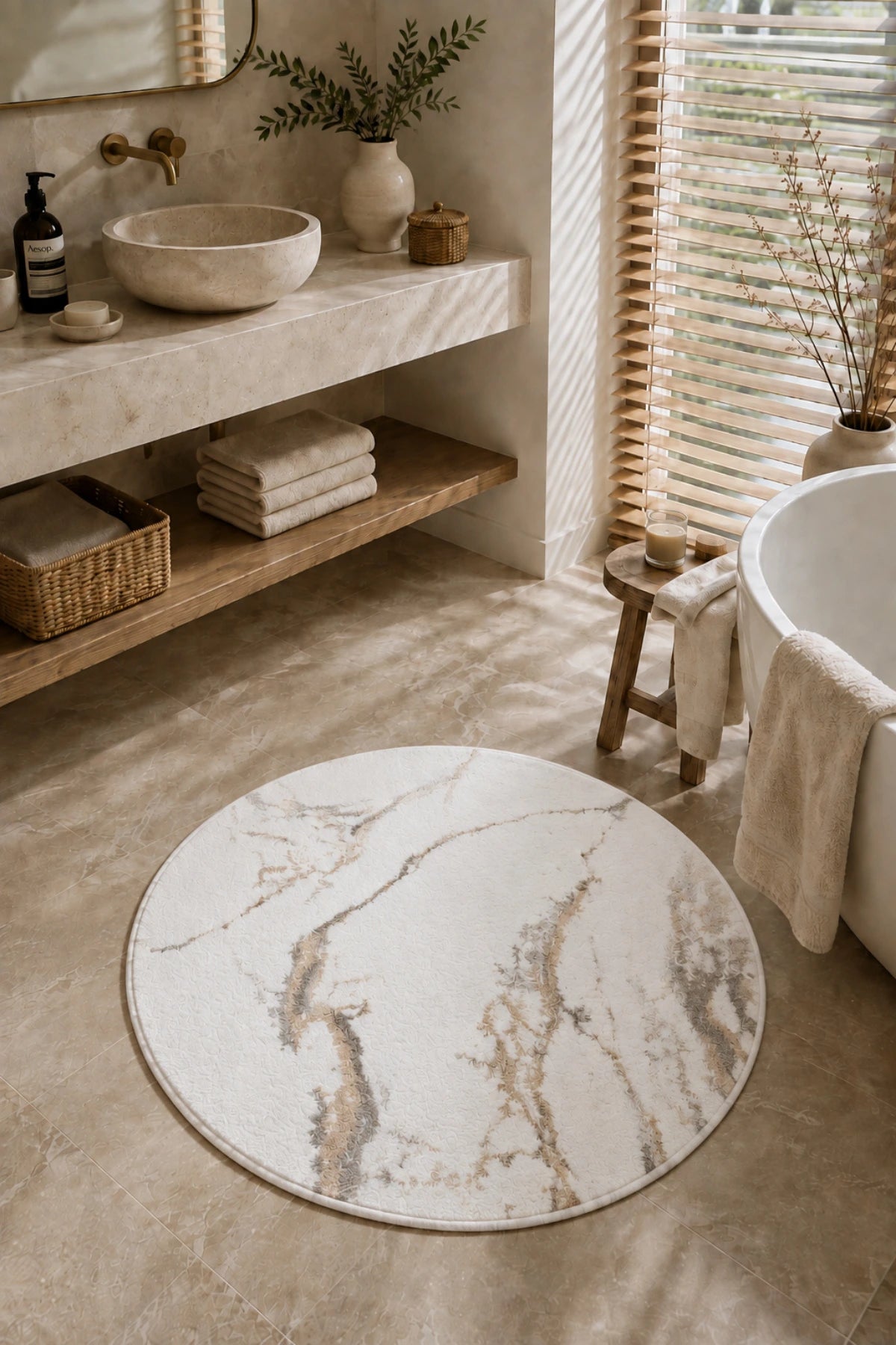 Marmera Round Bath Mat 70x70 Beige